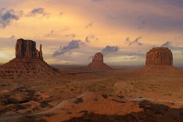 Tranquil scene of Monument Valley in Utah, USA, featuring a vast desert landscape