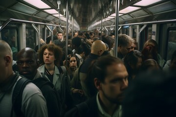 Crowded Subway Train Commuters