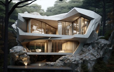 concrete house situated in the forest