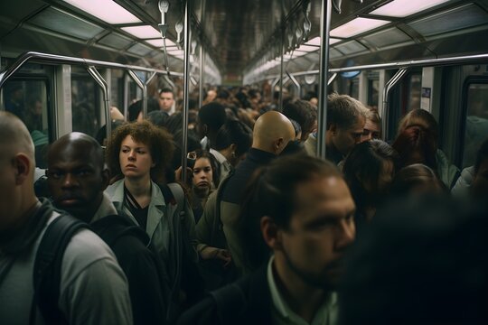 Crowded Subway Train Commuters