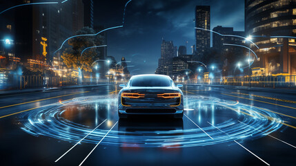 Shot of a Futuristic Self-Driving Van Moving on a Public Highway in a Modern City with Glass Skyscrapers. Beautiful Female and Senior Man are Having a Conversation in a Driverless Autonomous Vehicle.