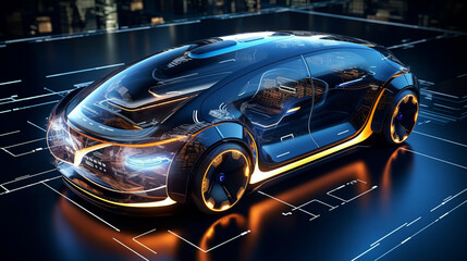 Fototapeta premium EV car technology for the future.3D rendering.