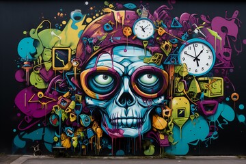 Graffiti art on the wall. Urban style.