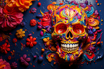 a coloured mexican skull created by AI for the day of the dead celebration
