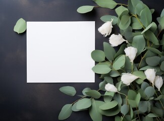 Empty card with eucalyptus leaves