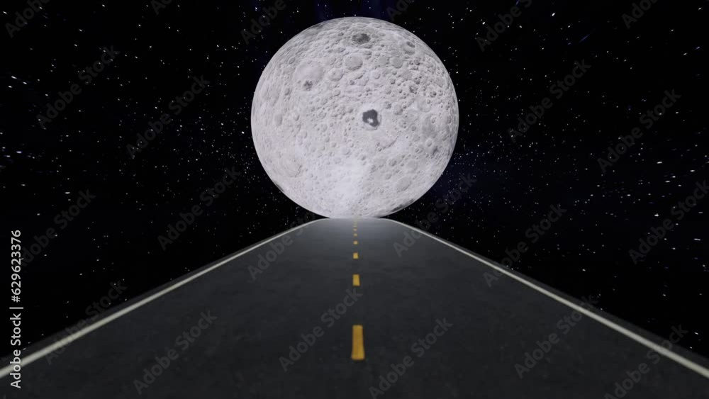 Canvas Prints 3d rendered animation of a road leading to the spinning moon on the starry background