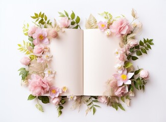 Naklejka na ściany i meble Empty book with flowers