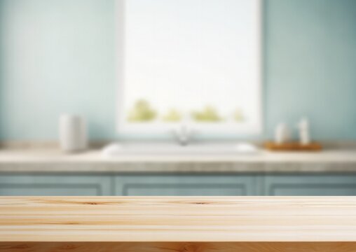 empty table top with blurred bathroom background, mock up for display your products