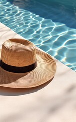 Summer hat near swimming pool