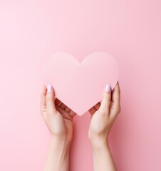 Woman holding pink heart card