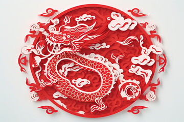 Chinese dragon with Paper Cuttings style on white background. AI technology generated image