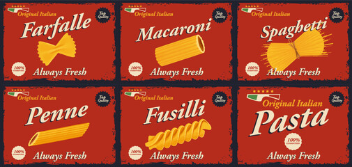 set of retro advertising posters for pasta - 629625142