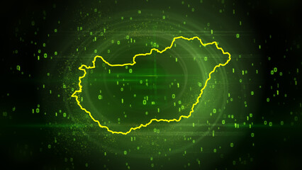 Hungary Map on Digital Technology Background