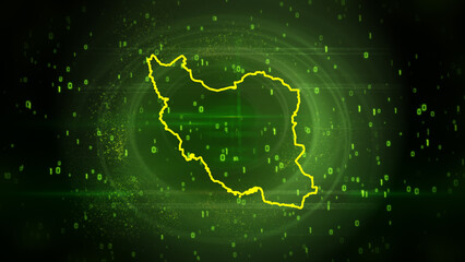Iran Map on Digital Technology Background
