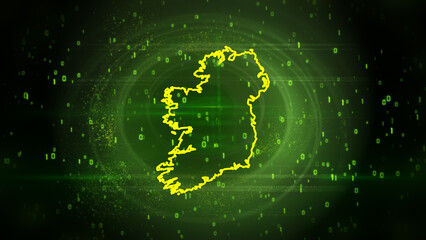 Ireland Map on Digital Technology Background