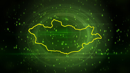 Mongolia Map on Digital Technology Background