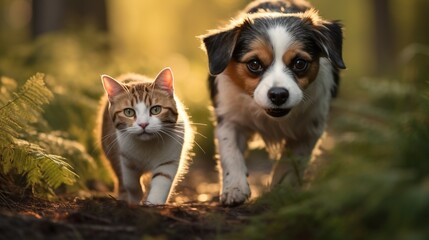 A Professional Shot of a Dog and a Cat staying Together. Animal Photography.