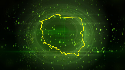 Poland Map on Digital Technology Background
