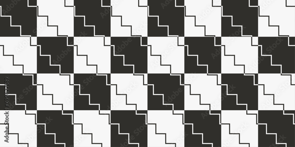 Leinwandbilder Checkered pattern with ladder. Vector chess pattern and diagonal ladder. For seamless print, textile, pillows, clothing, background, packaging, notepads, cups, clothes.