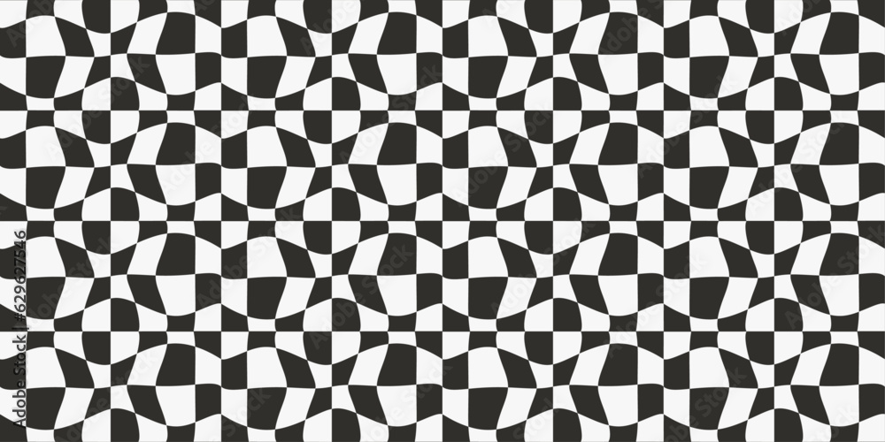 Aufkleber very curly racing flag. pattern of black and white curved cells, seamless vector flag. optical chess