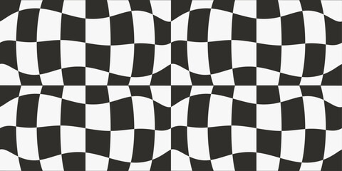 Very curly racing flag. Pattern of black and white curved cells, seamless vector flag. For seamless print, textile, pillows, clothing, background, packaging, notepads, cups, clothes.