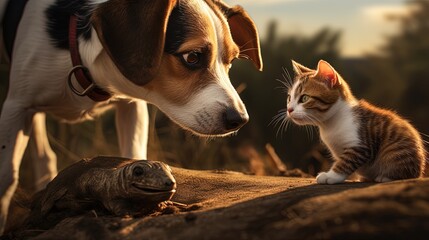A Professional Shot of a Dog and a Cat staying Together. Animal Photography.