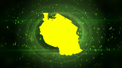 Tanzania Map on Digital Technology Background
