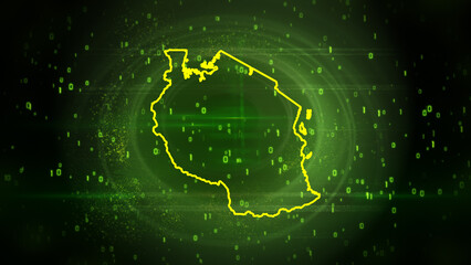 Tanzania Map on Digital Technology Background
