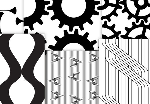 Seamless Pattern Collection with Simple Black and White Geometric Shapes