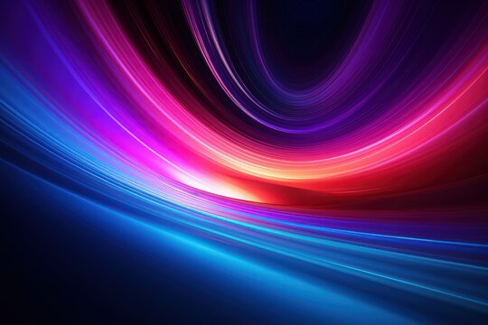 Abstract psychedelic futuristic dark background with dark magenta and blue light waves by Generative AI © sonatik