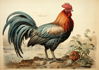 Photography of a Majestic Rooster. Generative Ai