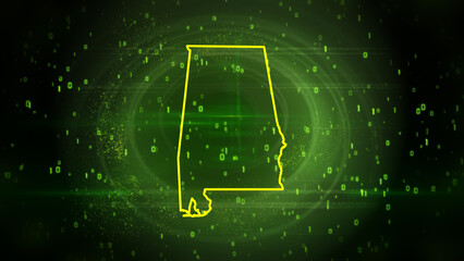 Alabama State Map on Digital Technology Background
