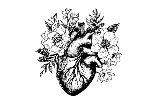 Naklejka Valentine day card vintage illustration. Floral anatomical heart. Vector illustration