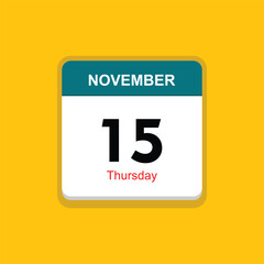 thursday 15 november icon with yellow background, calender icon