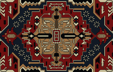 navajo pattern.Persian rug.Aztec tribal.seamless geometric pattern. Indigenous ethnic carpet. Ethnicity. Red carpet, the story of the fire war.