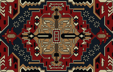 navajo pattern.Persian rug.Aztec tribal.seamless geometric pattern. Indigenous ethnic carpet. Ethnicity. Red carpet, the story of the fire war.