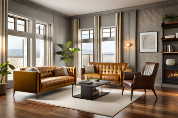 Interior design of a living room that embraces the concept of hygge, featuring cozy textures and a warm lighting for a comfortable and relaxed environment.