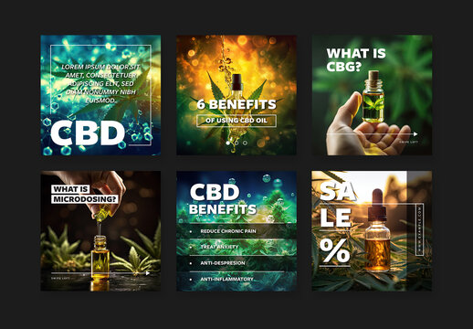 CBD Social Media Post Layouts With Generative Ai and White Bold Typography