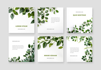 Social Media Set Layout With Green Leaves On The White Background With Generative Ai