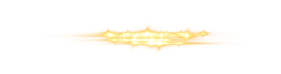Yellow horizontal lens flares. Laser beams, horizontal light rays. Beautiful light flares. Glowing streaks on transparent background. PNG.