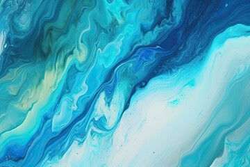 Aqueous Abstraction: Blue Watercolor Swirls and Ripples (Generative AI)