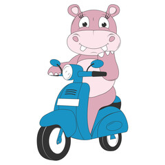 cute hippo cartoon ride motorcycle