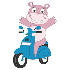 cute hippo cartoon ride motorcycle