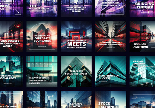 20 Business Social Media Backgrounds With White Bold Titles And Generative Ai