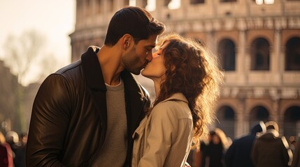 A Sweet Couple Kissing at Rome. Saint Valentine's day
