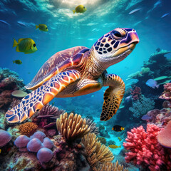 Obraz na płótnie Canvas marine turtle swimming in a vibrant coral reef emphasizing the need to protect our marine ecosystems. .