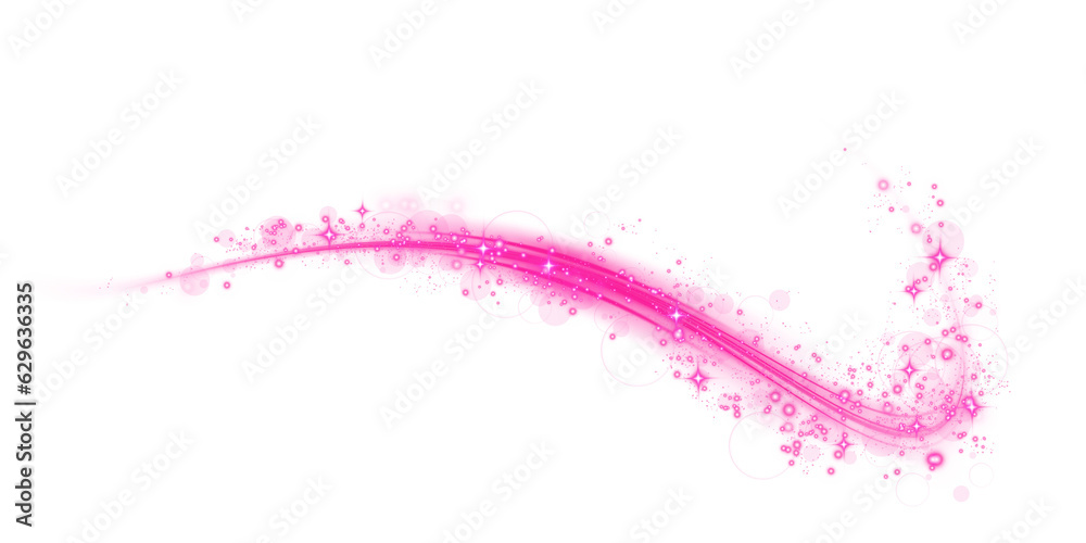 Canvas Prints Pink magic spirals with sparkles. Pink light effect. Glitter particles with lines. Swirl effect. PNG.