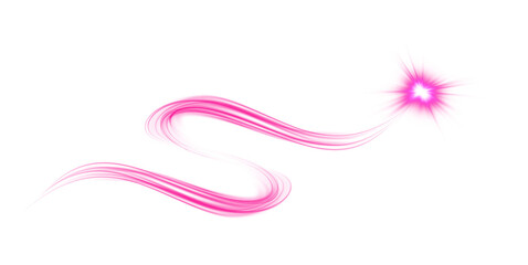 Pink magic spirals with sparkles. Pink light effect. Glitter particles with lines. Swirl effect. PNG.