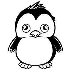 Colorless funny cartoon penguin. Vector illustration