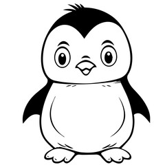 Colorless funny cartoon penguin. Vector illustration